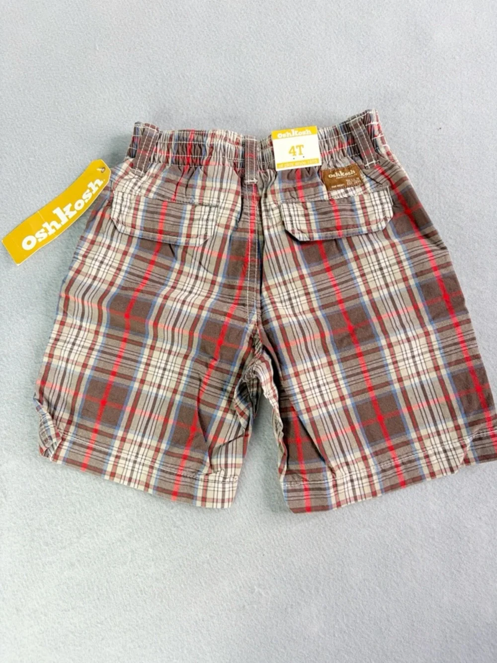 OshKosh Brown Plaid Short Chinos Pants Boys 4T Brown White Red Blue